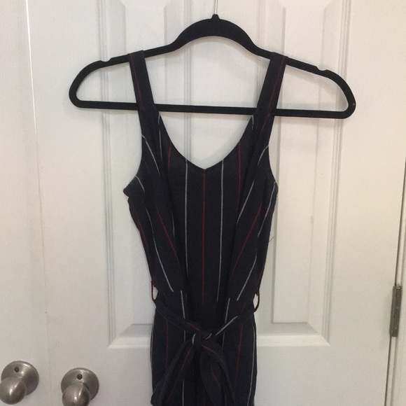 Navy red and white stripe jumpsuit with belt - Picture 1 of 3